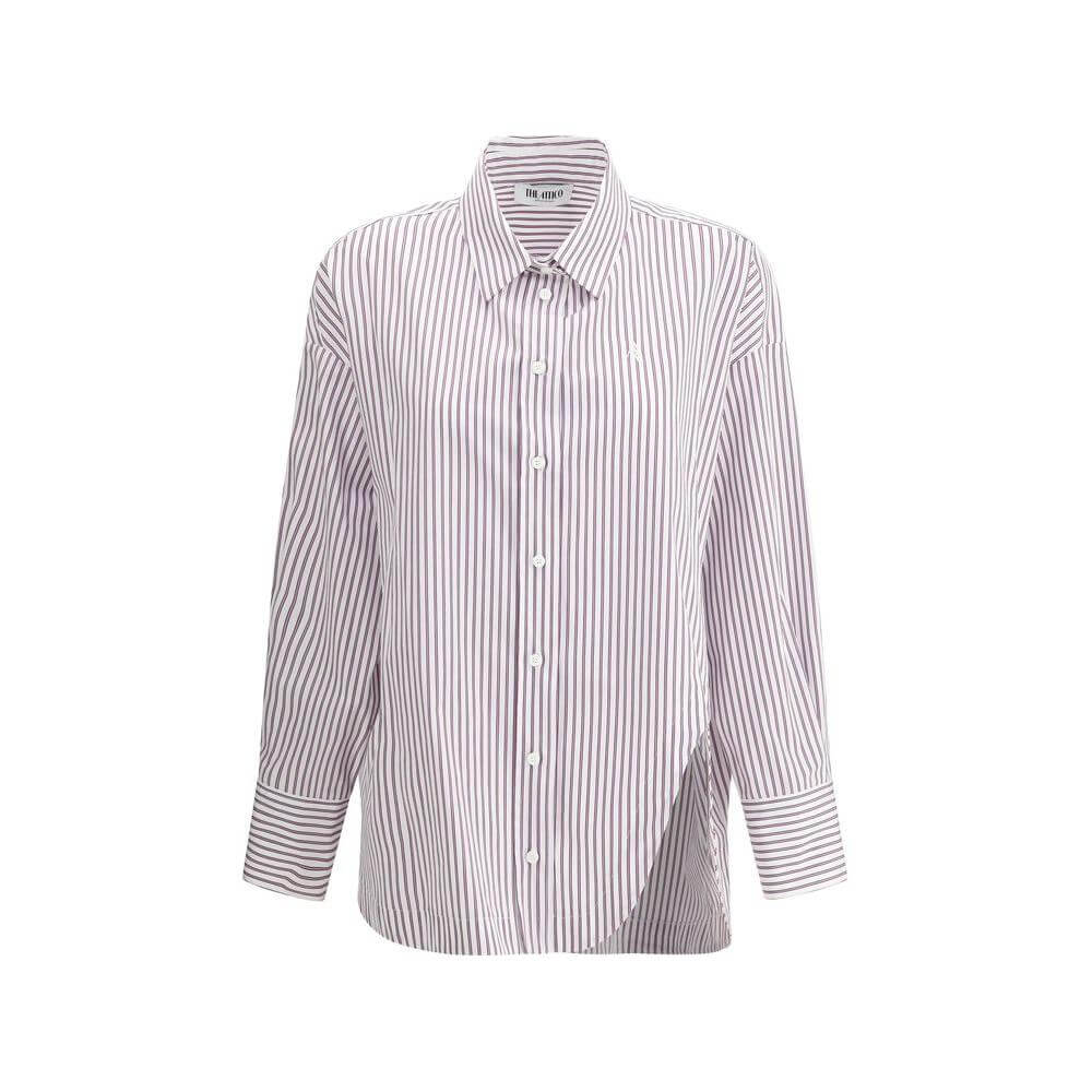 The Attico asymmetrical striped cotton shirt with oversized wide bell sleeves and front button closure for a modern sophisticated look.