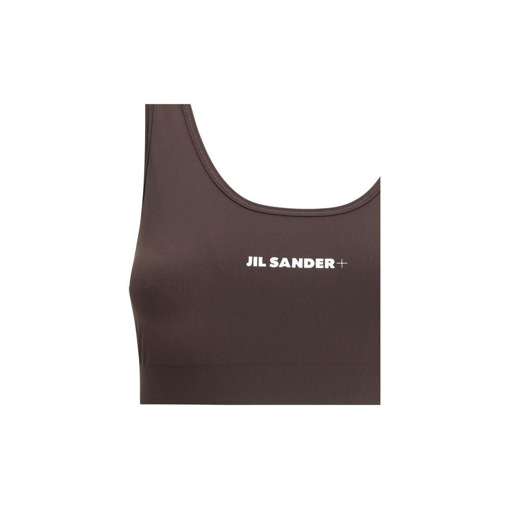 Jil Sander Sport Top in brown with monogram, cropped style with stretchy fit and elegant back strap design for comfort and performance.