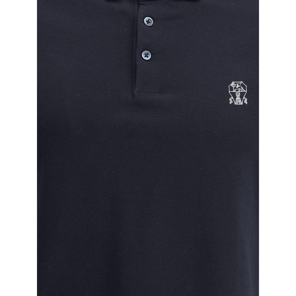 Brunello Cucinelli cotton polo shirt with ribbed collar, front buttons, and contrasting logo detail.