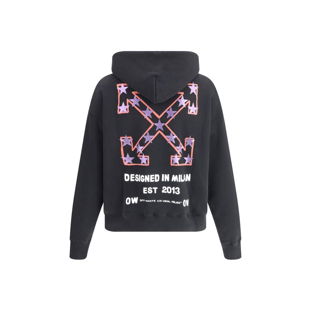 Off-White Star Arrow Skate Hoodie with iconic monogram and front kangaroo pocket, designed in Milan, Est 2013, black color.