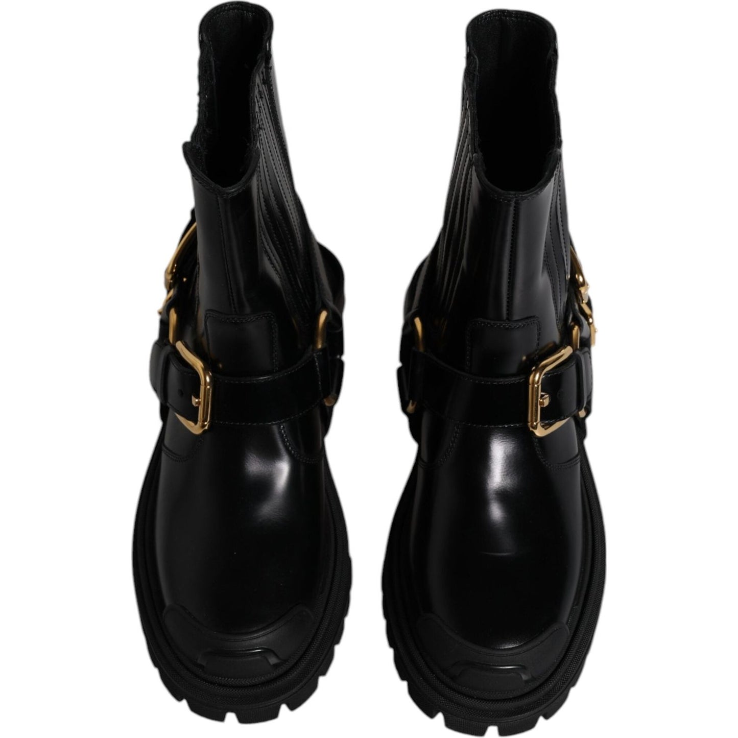 Dolce & Gabbana Black Leather Slip On Stretch Trekking Boots Shoes Dolce & Gabbana Black