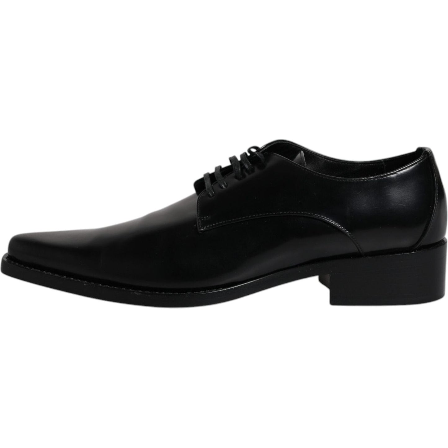 Dolce & Gabbana Black Patent Leather Derby Men's Dress Shoes, 100% Calf Leather, Lace-Up, Made in Italy, with Minor Scratches