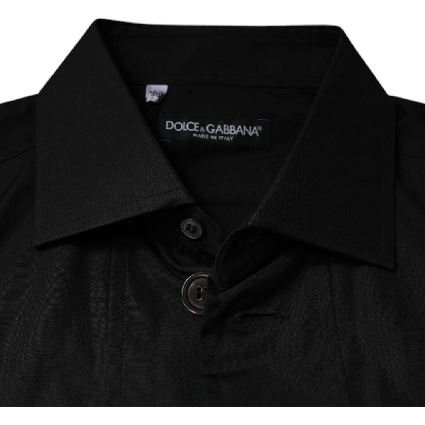 Dolce & Gabbana black cotton formal dress shirt with long sleeves, classic collar, and button-down closure, made in Italy.