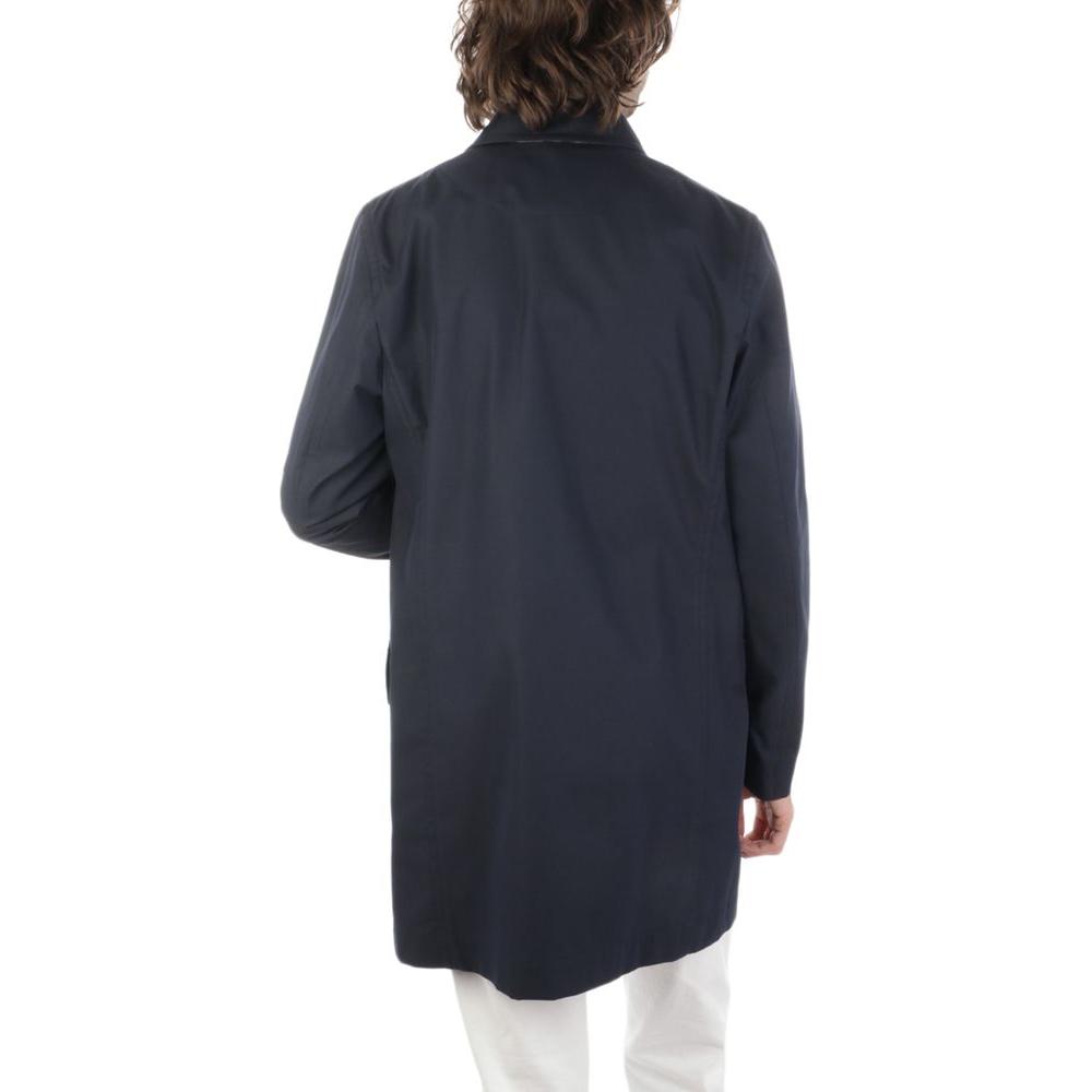 Back view of Aquascutum blue cotton jacket with shirt collar and check lining.