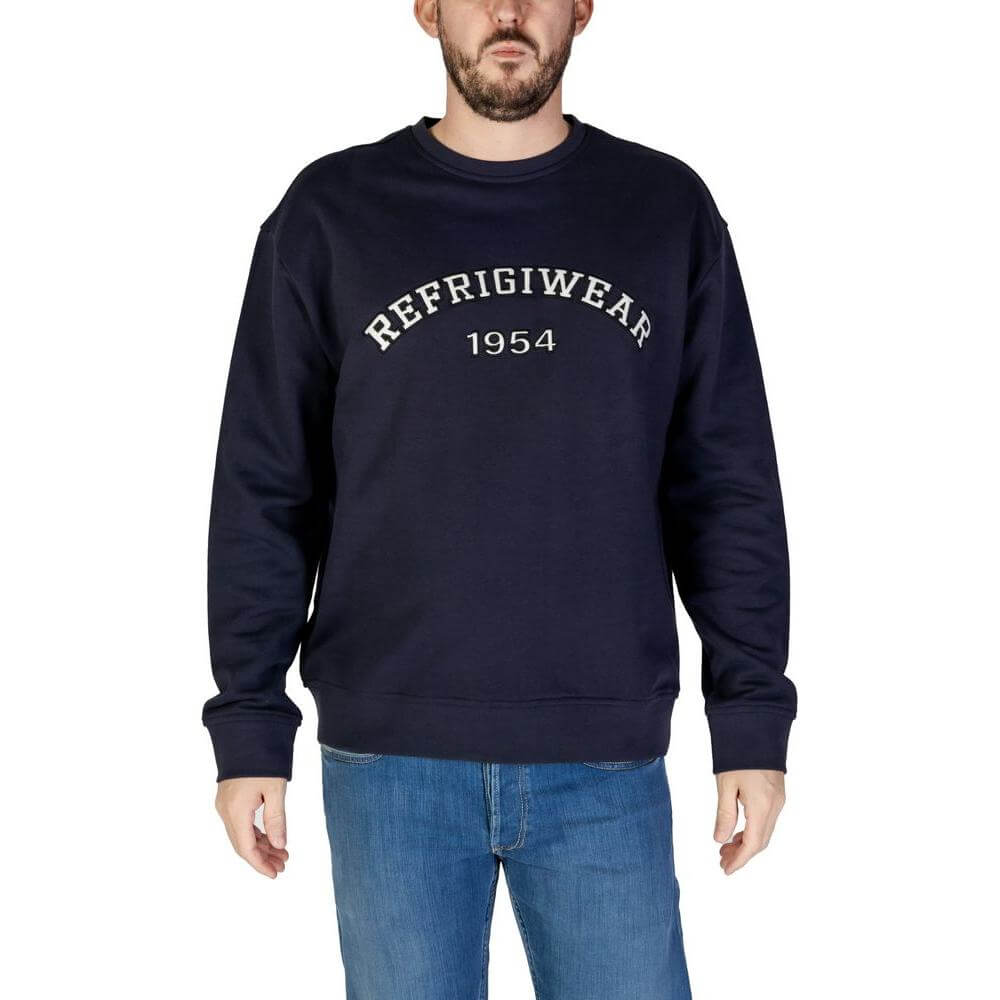 Men's Refrigiwear blue cotton sweater, part of the fall/winter collection, 100% cotton material, front view.