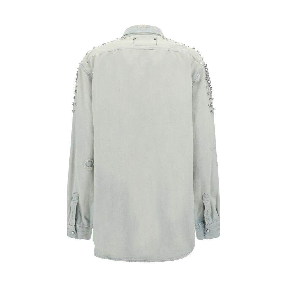 Back view of Golden Goose Boyfriend Shirt with bead appliqués on shoulders, classic collar, and oversized fit in cotton.