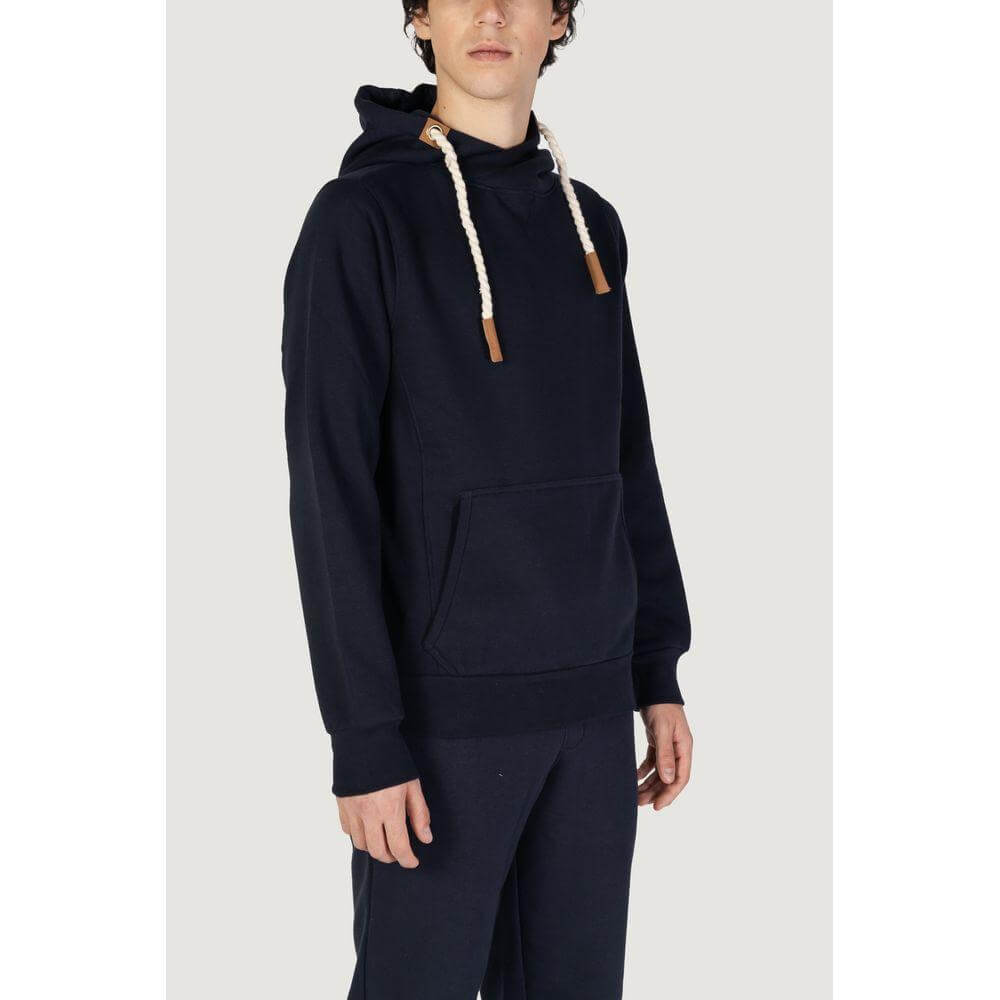 Hydra Clothing men's blue cotton sweater, fall/winter collection, featuring a hooded design with a blend of 60% cotton and 40% polyester.