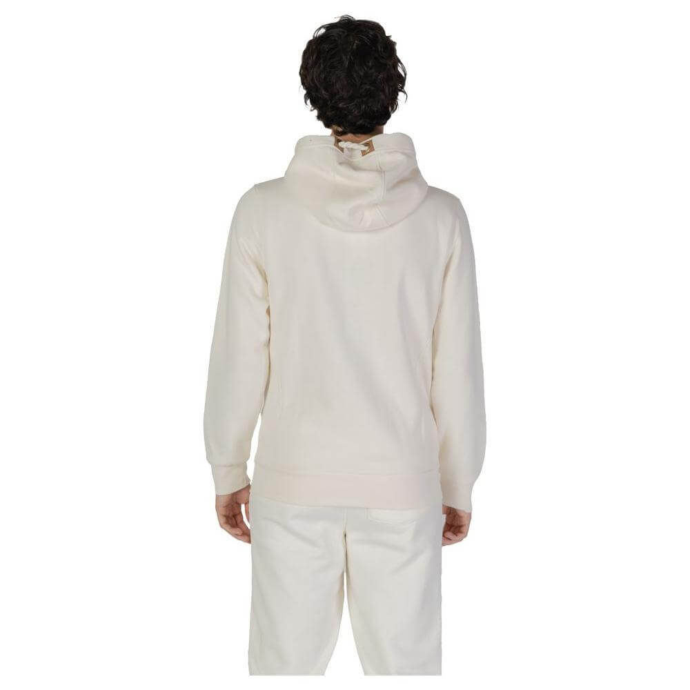 Back view of Hydra Clothing cream cotton men's sweater, part of fall/winter collection, 60% cotton, 40% polyester.