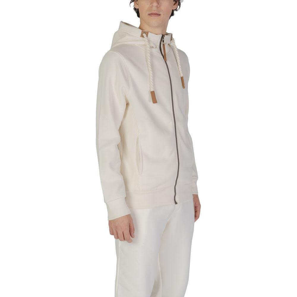Hydra cream cotton sweater for men, fall/winter collection, 60% cotton 40% polyester, featuring a zip-up hoodie design.