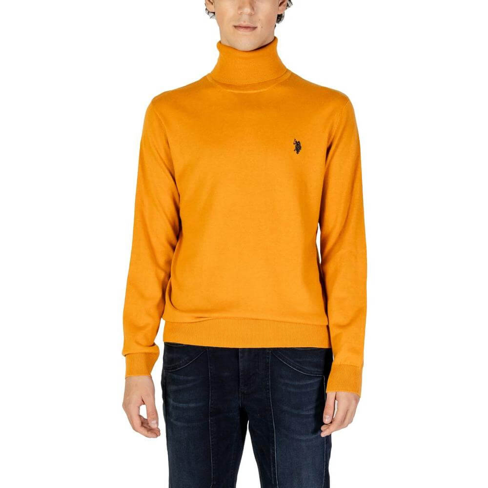 U.S. Polo Assn. men's orange cotton turtleneck sweater with embroidered logo, elegant design for formal wear and leisure.