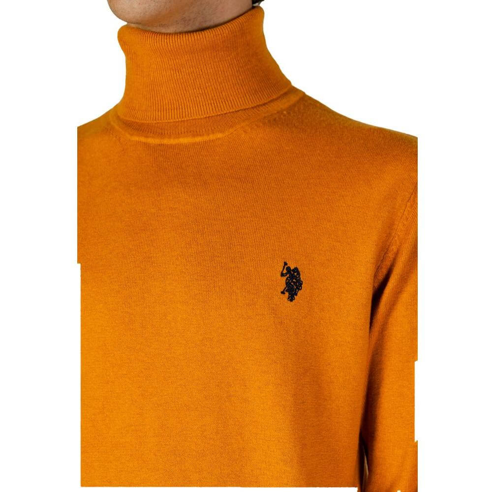 U.S. POLO ASSN. men's orange cotton turtleneck sweater with embroidered logo, elegant knitwear ideal for cool days and formal occasions.