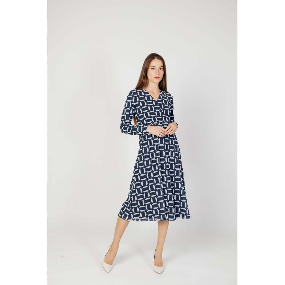 Street One blue polyester long dress for women, fall/winter collection, lining 100% viscose, geometric pattern