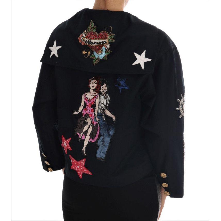 Dolce & Gabbana Enchanted Blue Crystal Embroidered Coat Dolce & Gabbana Black