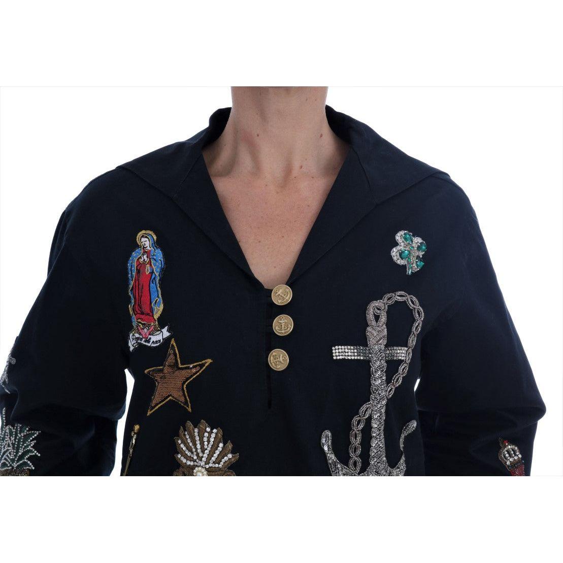 Dolce & Gabbana Enchanted Blue Crystal Embroidered Coat Dolce & Gabbana Black