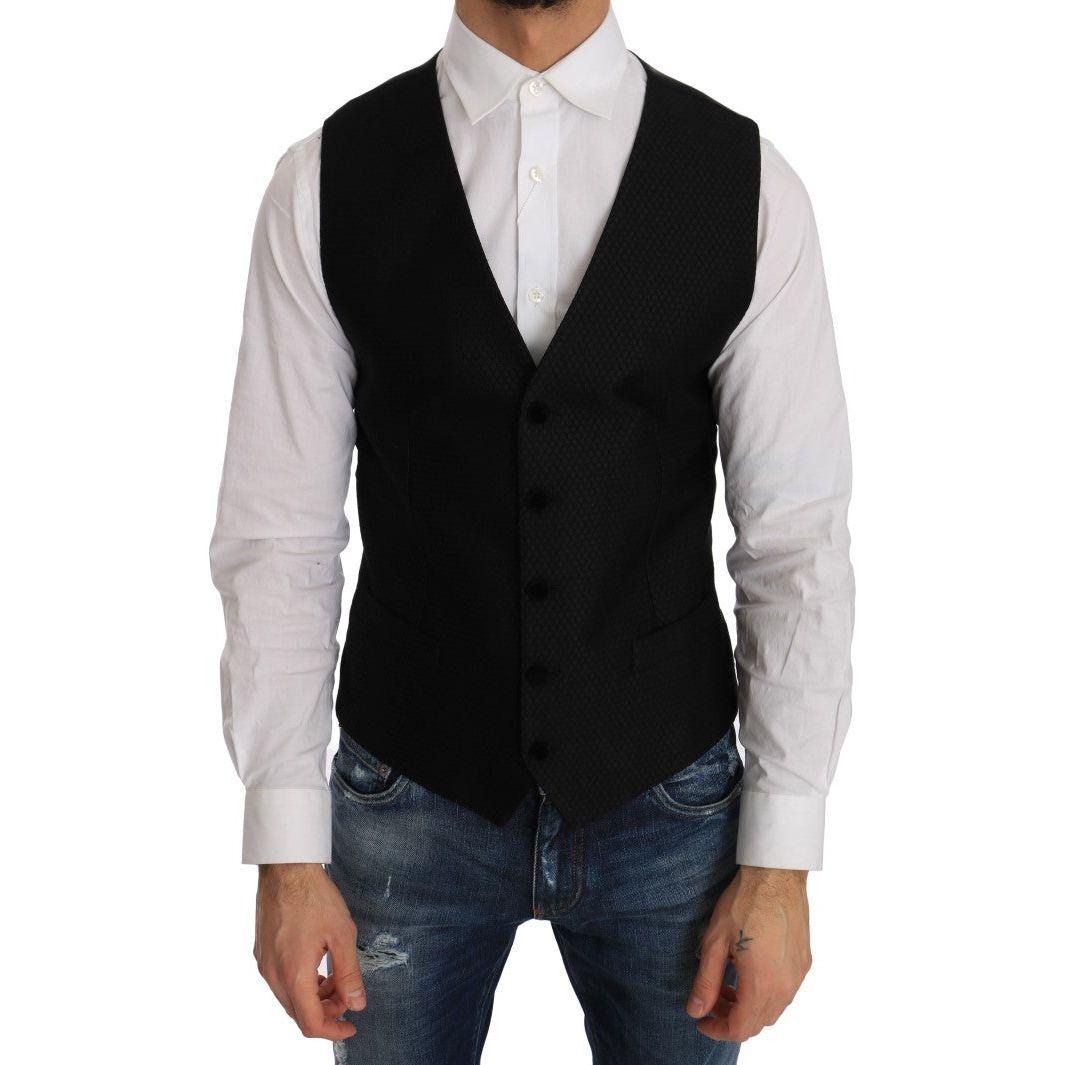 Dolce & Gabbana Elegant Polka Dot Black Dress Vest Dolce & Gabbana Black