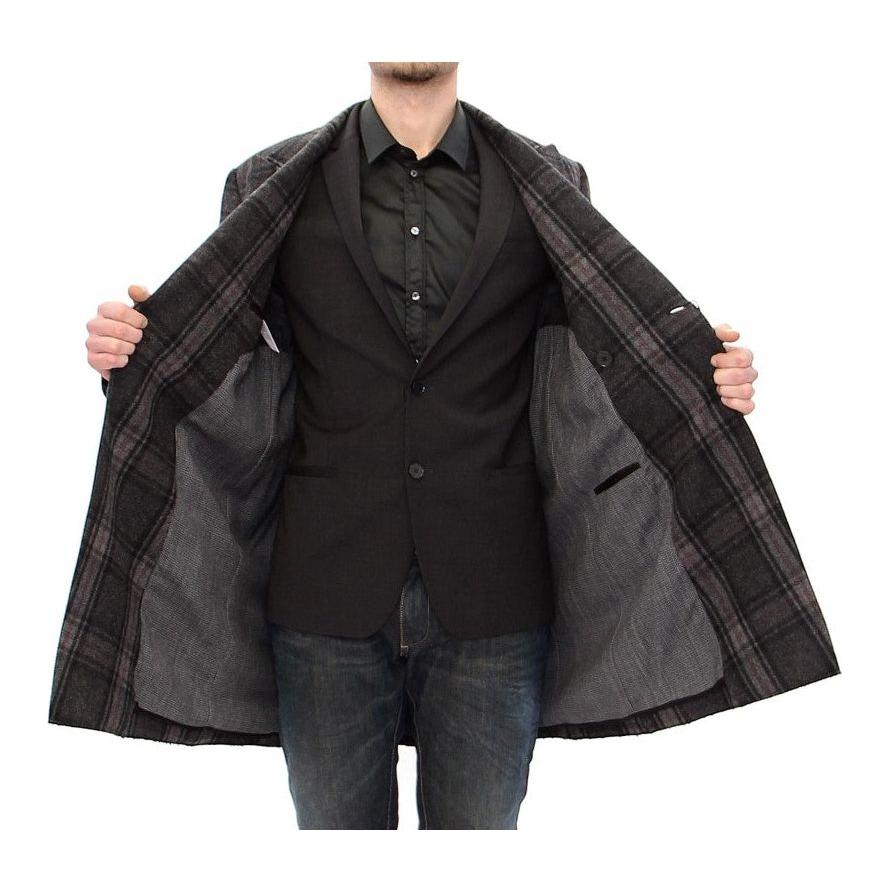 Dolce & Gabbana Sicilia Checkered Wool Blend Coat Coats & Jackets Dolce & Gabbana Dark Slate Gray