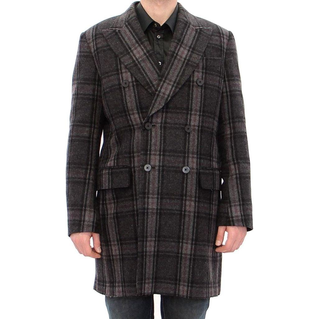 Dolce & Gabbana Sicilia Checkered Wool Blend Coat Coats & Jackets Dolce & Gabbana Dark Slate Gray