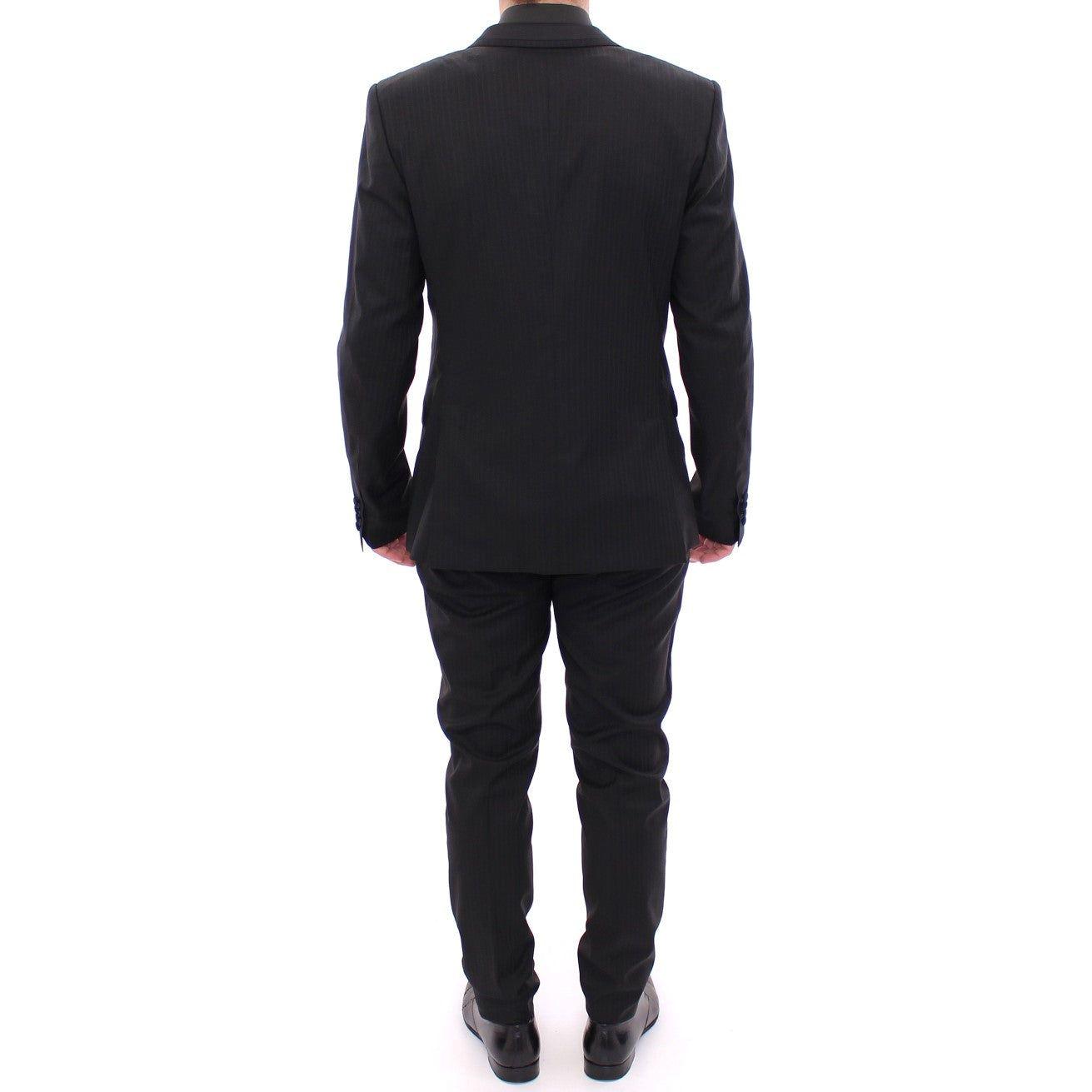 Dolce & Gabbana Elegant Black Striped Wool-Silk Blend Suit Dolce & Gabbana Dark Slate Gray