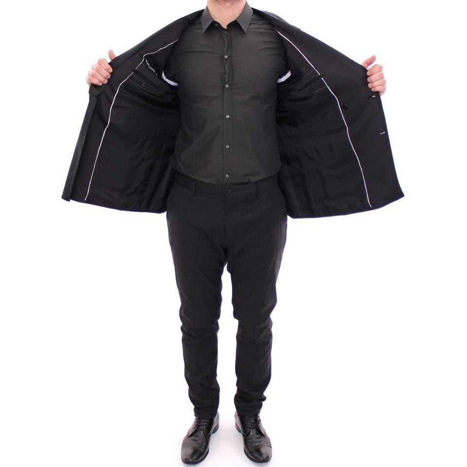 Dolce & Gabbana Elegant Black Striped Wool-Silk Blend Suit Dolce & Gabbana Dark Slate Gray