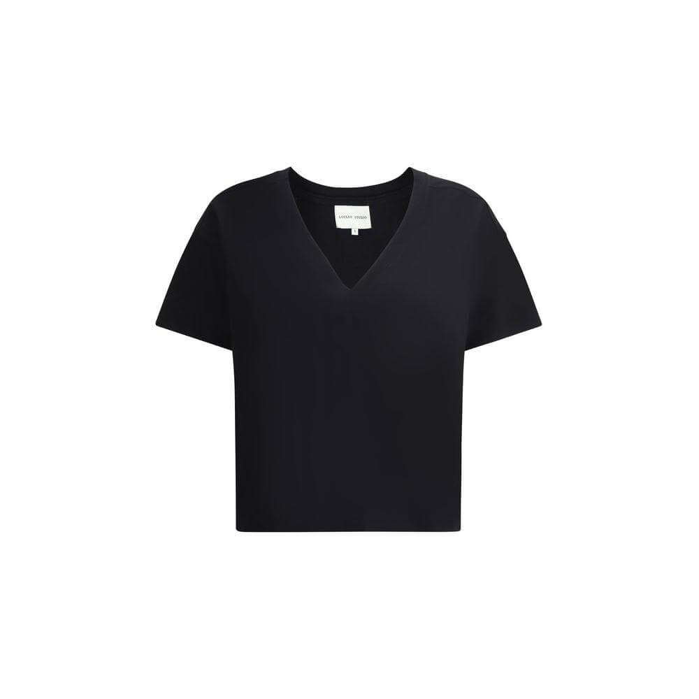 Loulou De Saison Telanto T-shirt, black minimalist cotton design with stitched logo, ribbed crew neck for comfort and style.
