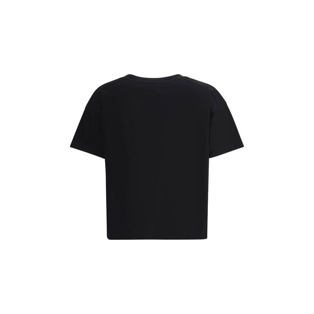 Back view of black LouLou Studio Telanto T-shirt featuring tone-on-tone stitched logo and ribbed crew neck for a minimalist design.