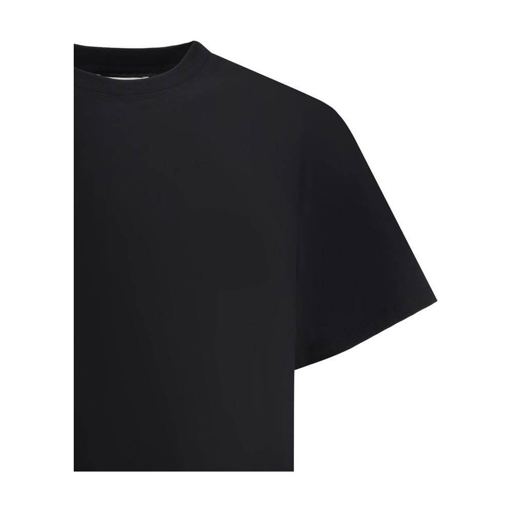 Loulou De Saison Telanto T-shirt in black with tone-on-tone logo, minimalist design, and ribbed crew neck for style and comfort.