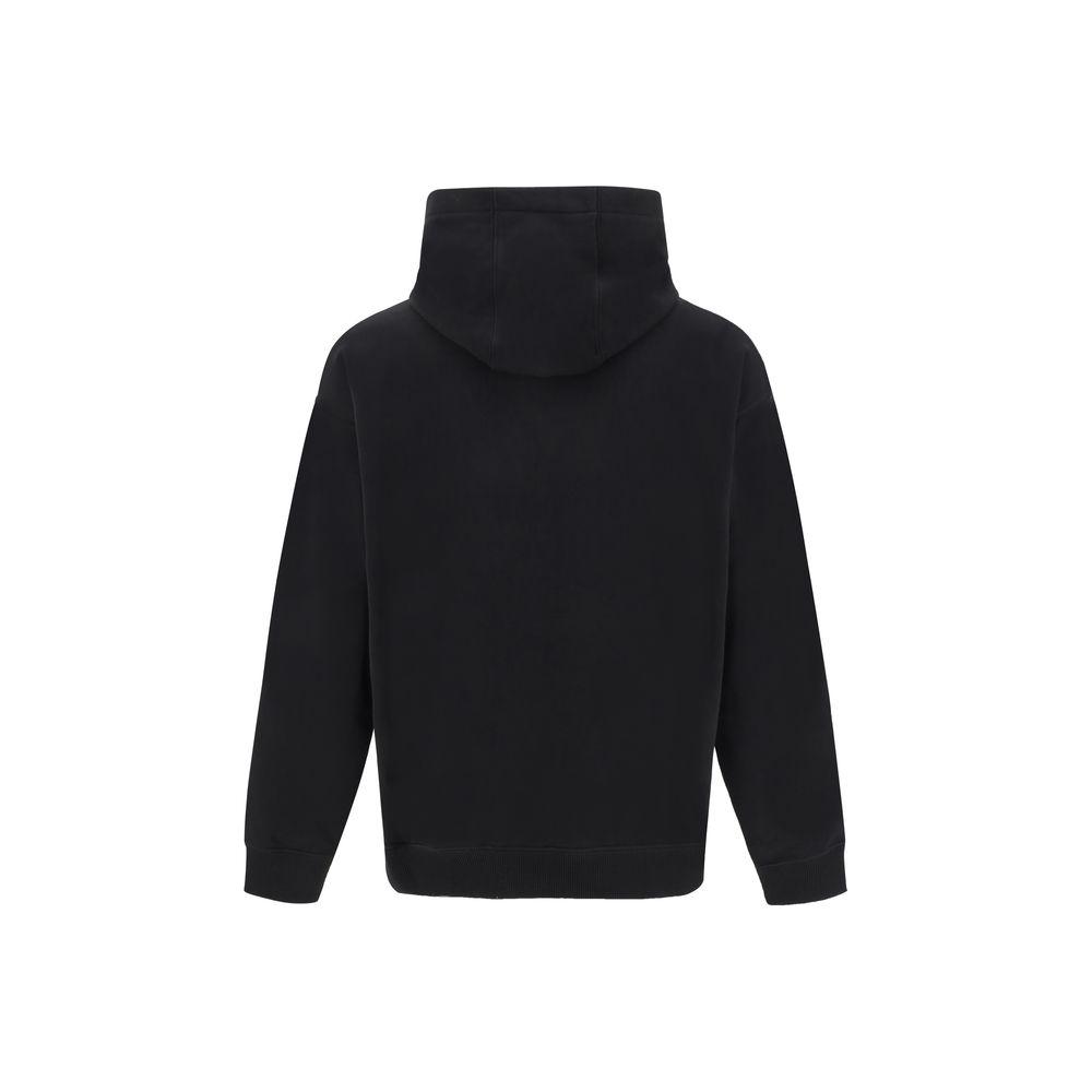 Rear view of black Fendi logoed hoodie with hood and ribbed cuffs.