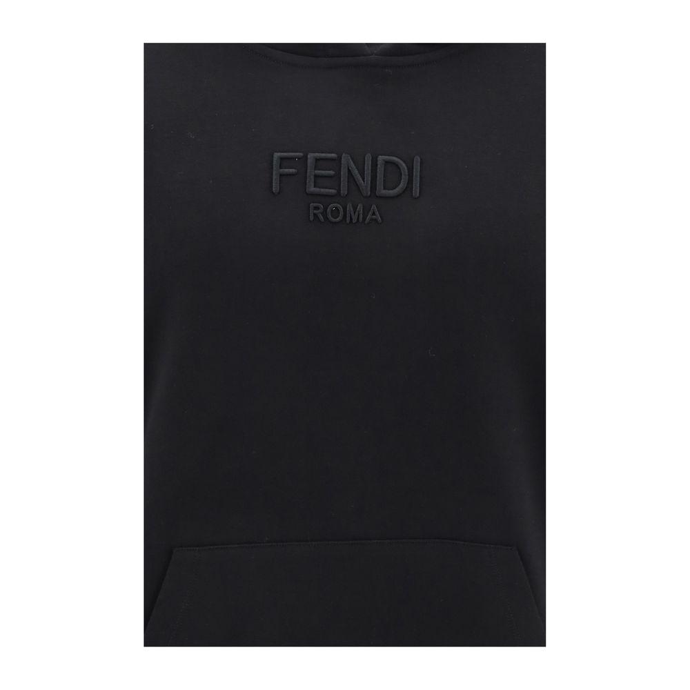 Fendi black hoodie with embossed monogram, ribbed cuffs, kangaroo pocket, and monochrome design