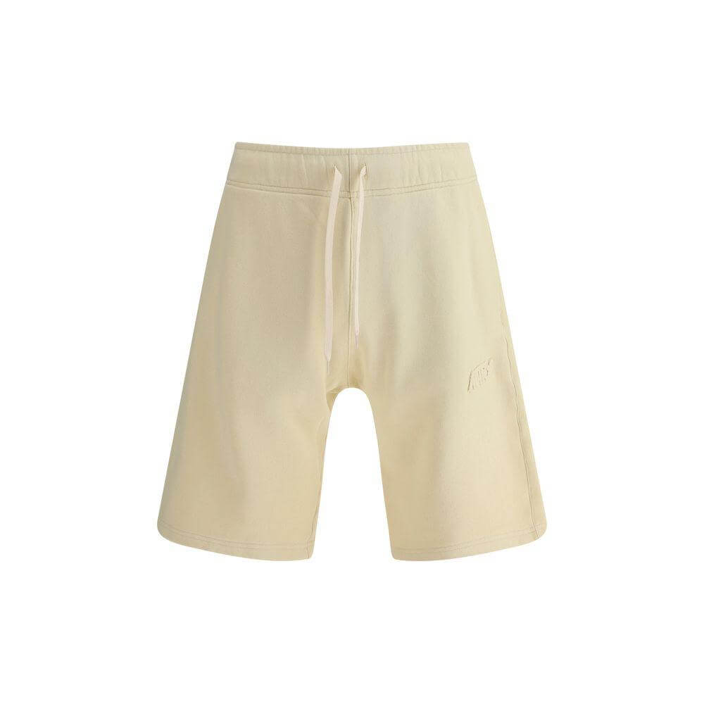Autry sweatpants shorts in beige with elastic waistband, drawstring, and side welt pockets featuring stitched logo for a modern look.