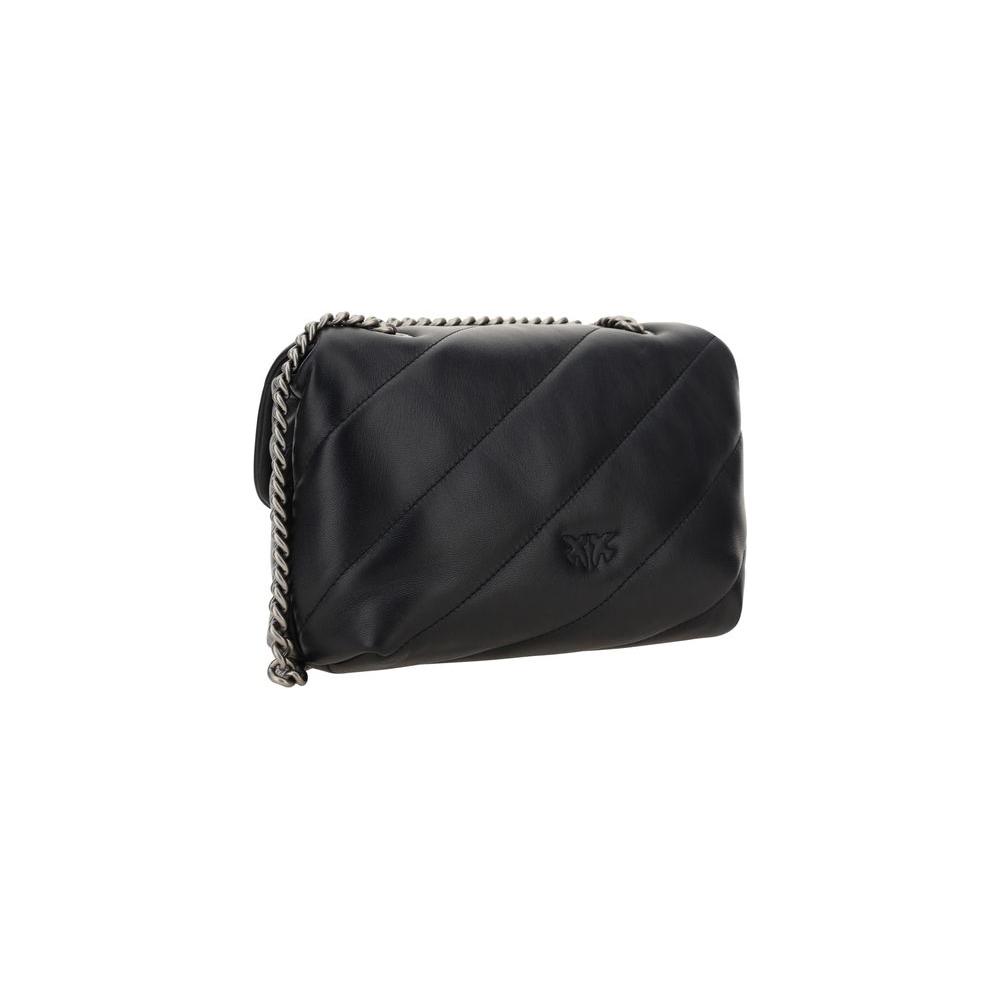 Black quilted Pinko Love Mini Puff shoulder bag with chain strap.
