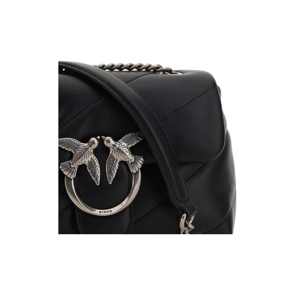 Pinko Love Mini Puff Shoulder Bag with gold Love Birds logo and quilted design in close-up view.