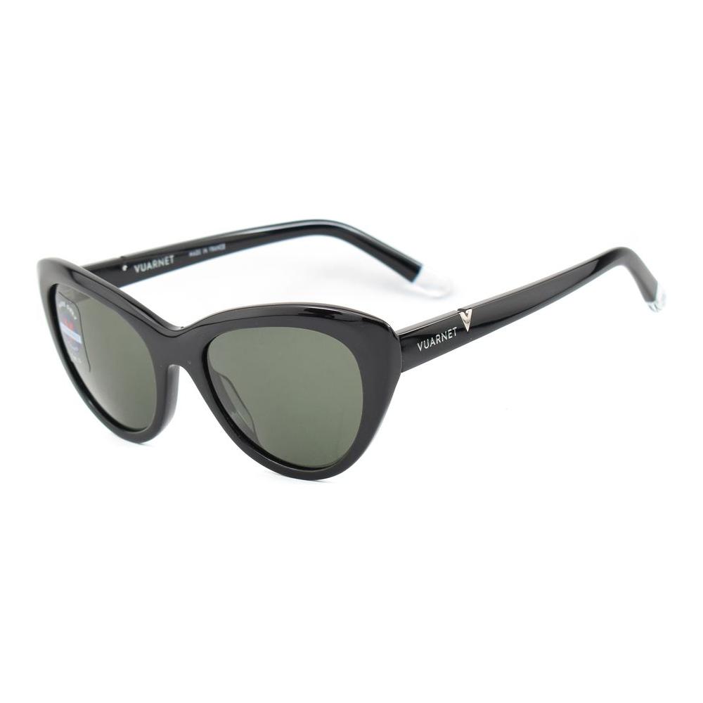 Black Vuarnet acetate sunglasses with green lenses, model VL2003, featuring a stylish design and Category 3 crystal lenses. Made in France.