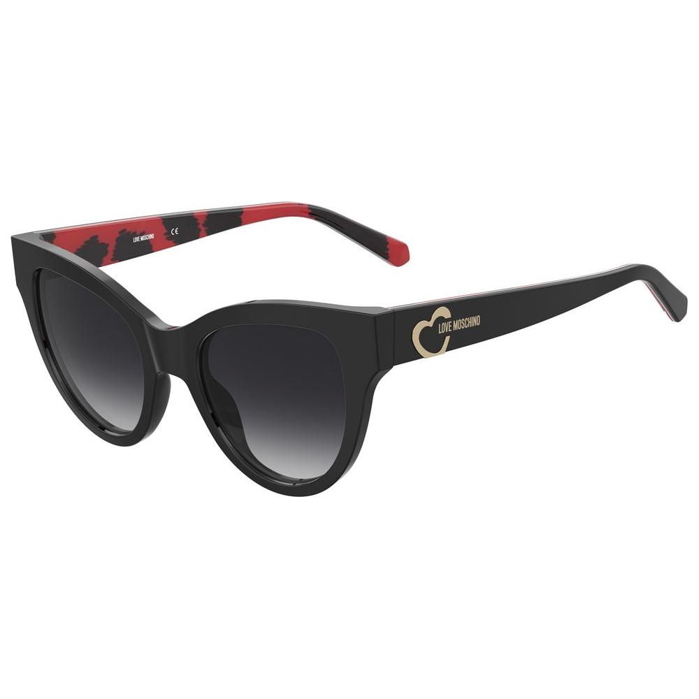 Love Moschino Black Acetate Sunglasses with gold heart detail, 100% UV protection, size 50/17/140 mm.