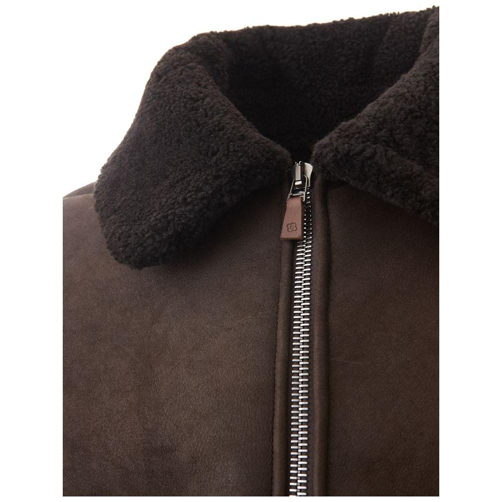 Lardini Elegant Montone Leather Brown Jacket Lardini Dark Slate Gray
