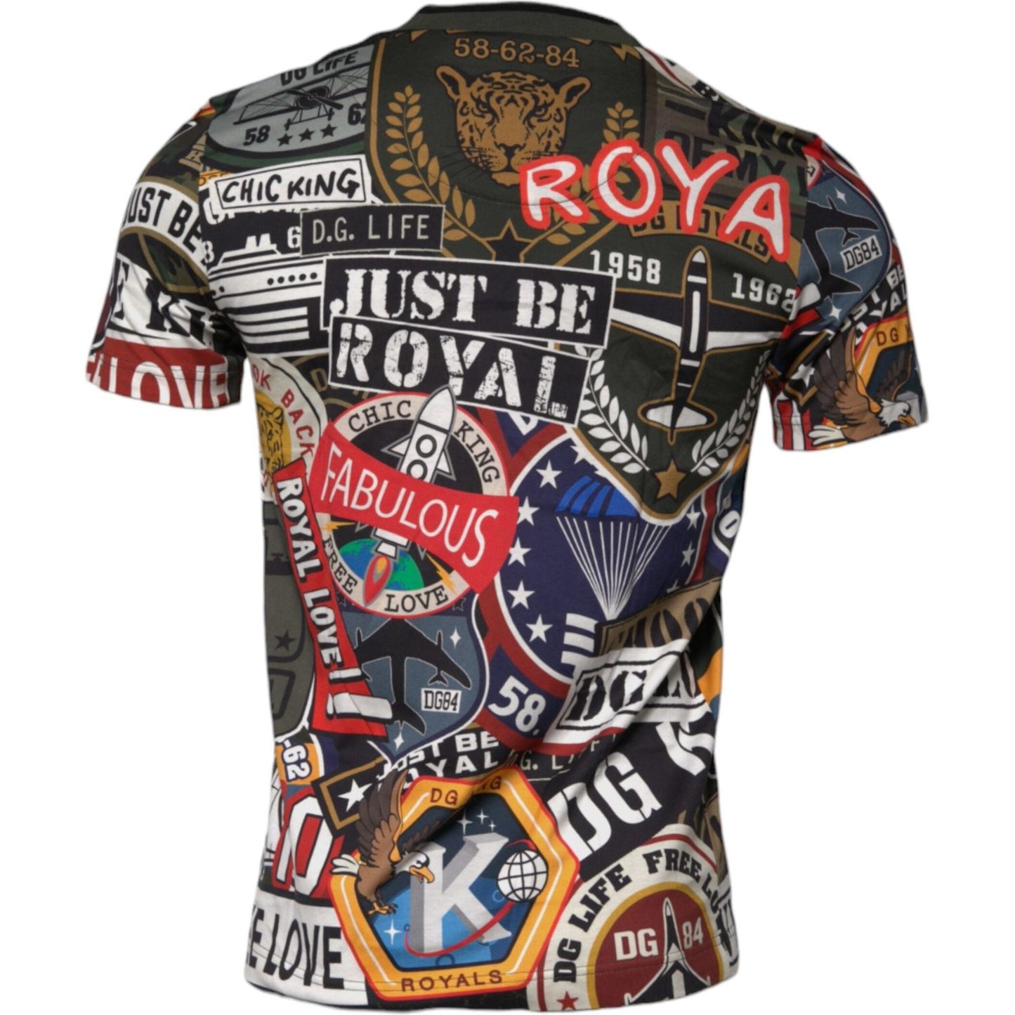 Dolce & Gabbana multicolor graphic print cotton crew neck t-shirt with logo details, made in Italy, offering regular fit and comfort.