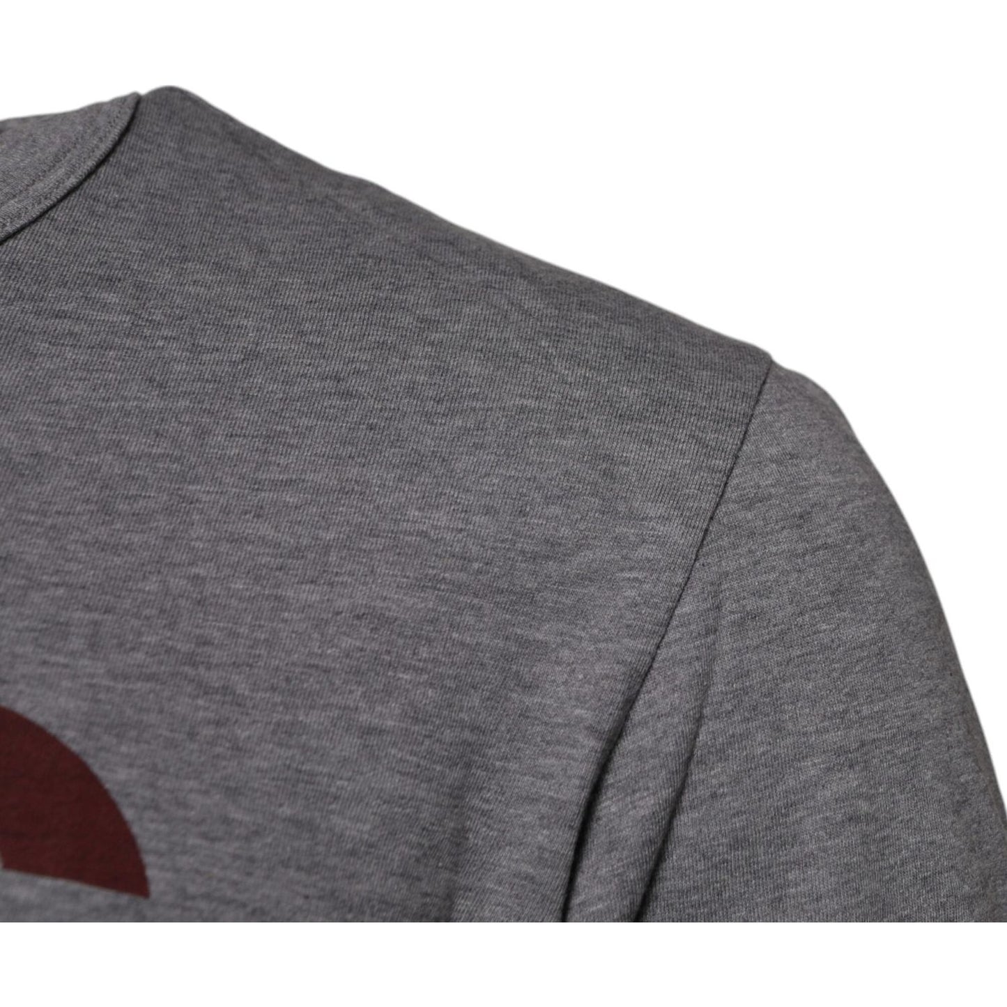 Dolce & Gabbana gray logo cotton crew neck men's t-shirt close-up, showcasing soft fabric and print detail, melange grey.