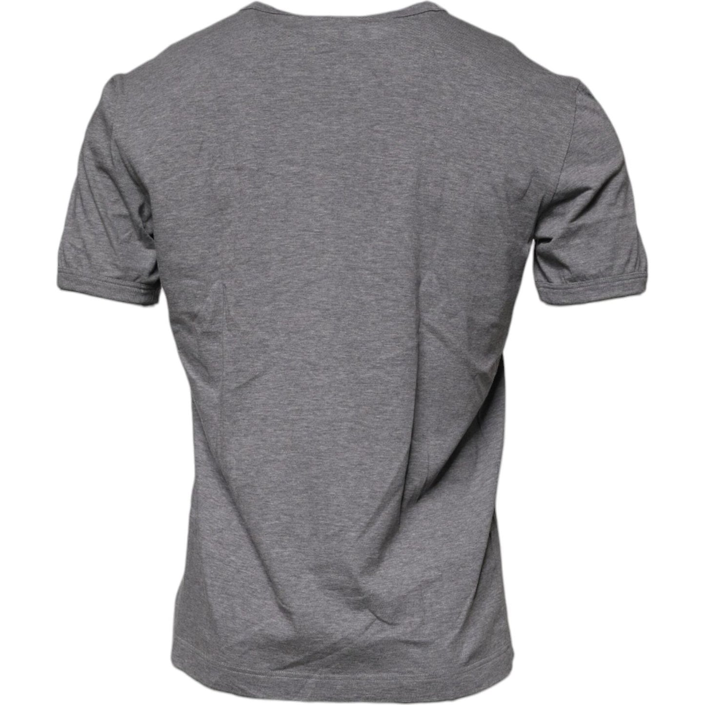 Back view of Dolce & Gabbana Gray Cotton Crew Neck Men's T-shirt, regular fit, melange grey color with logo details, made in Italy.
