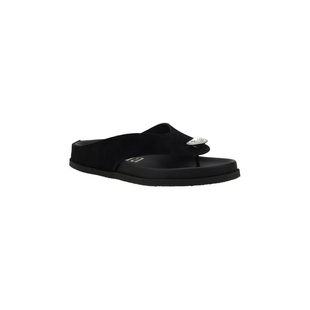 Pedro García Jewel Sandals in black with jewel detail on strap, featuring patent leather design for luxury and sophistication.