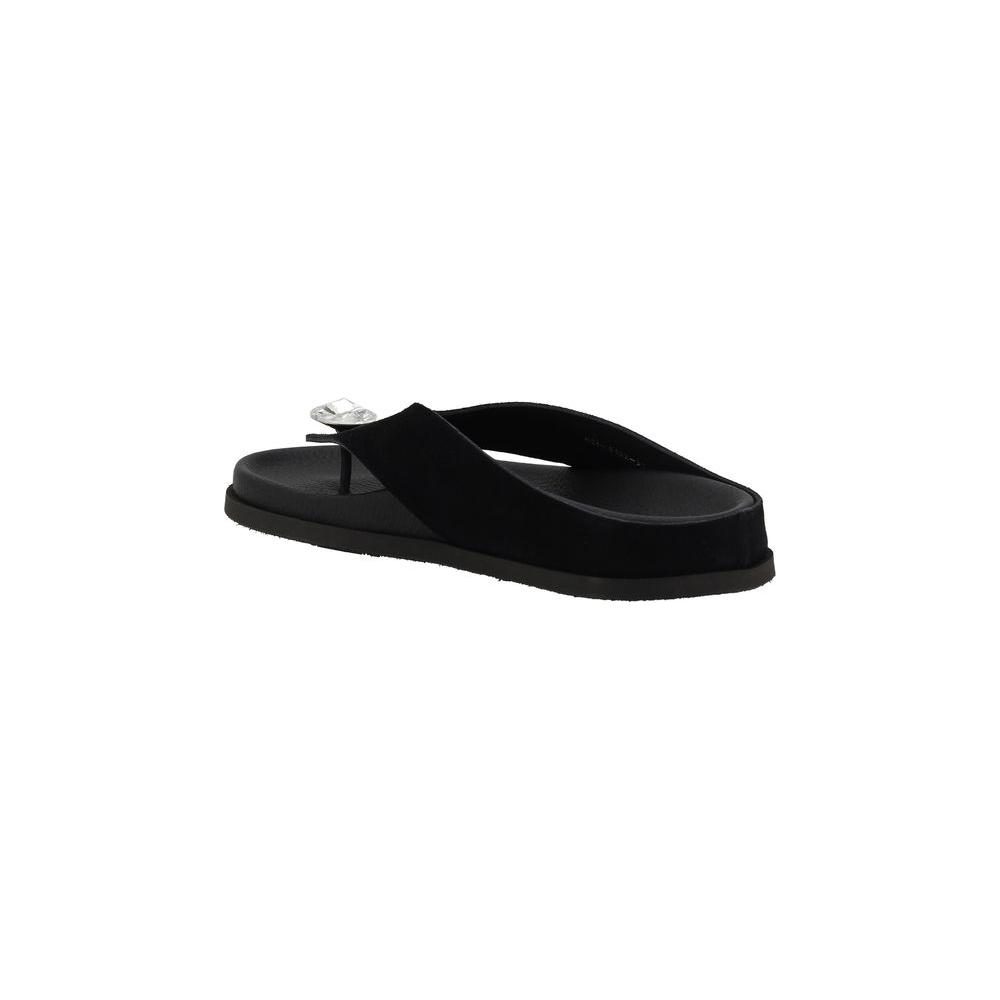 Pedro García Jewel Sandals in black patent leather with refined jewel detail on strap, offering luxury and elegance.