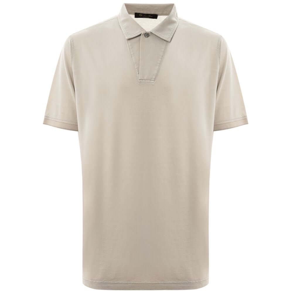 Loro Piana gray cotton polo shirt, ice color short sleeve with classic collar, 44% silk, 56% cotton, made in Italy. SKU: 24OTT39