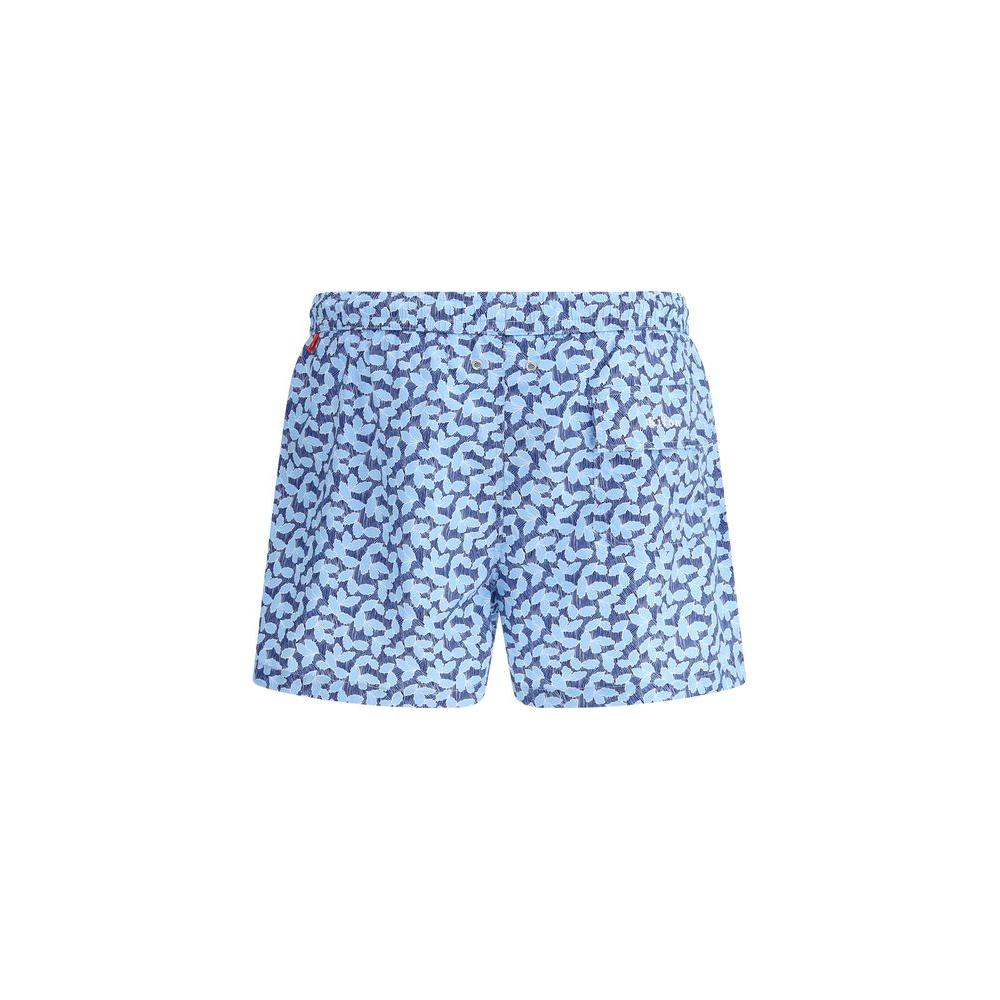 Kiton logoed swimshorts with adjustable waistband and embroidered monogram, featuring side and back pockets for added style and convenience.