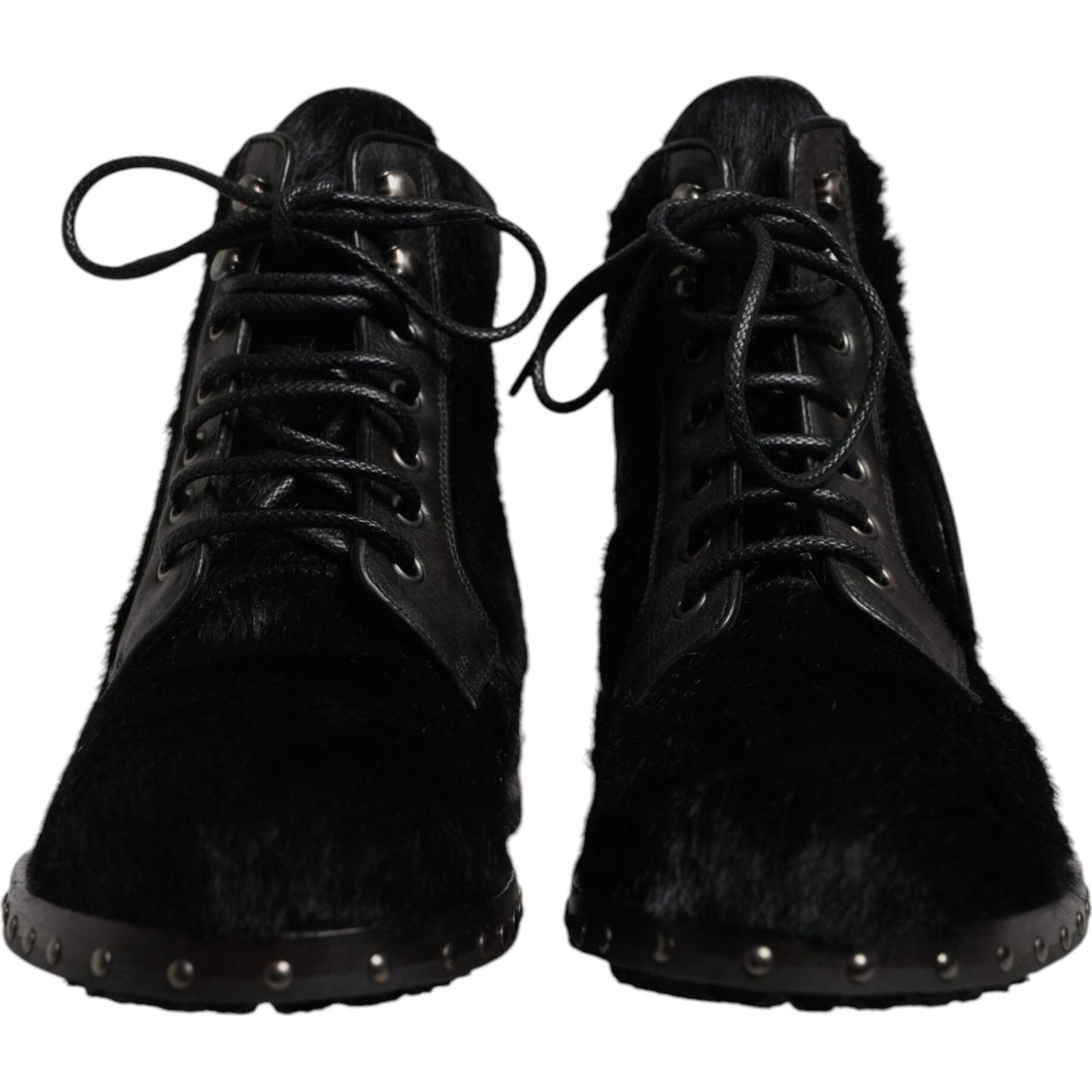 Dolce & Gabbana Black Pony Style Leather Mid Calf Boots Shoes MV7174-42