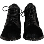 Dolce & Gabbana Black Pony Style Leather Mid Calf Boots Shoes MV7174-42