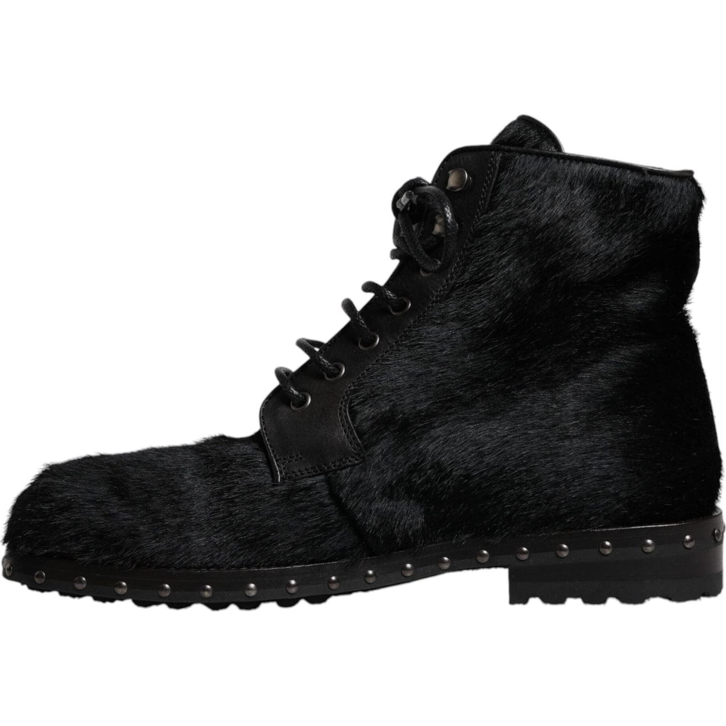 Dolce & Gabbana Black Pony Style Leather Mid Calf Boots Shoes MV7174-42
