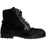 Dolce & Gabbana Black Pony Style Leather Mid Calf Boots Shoes MV7174-42