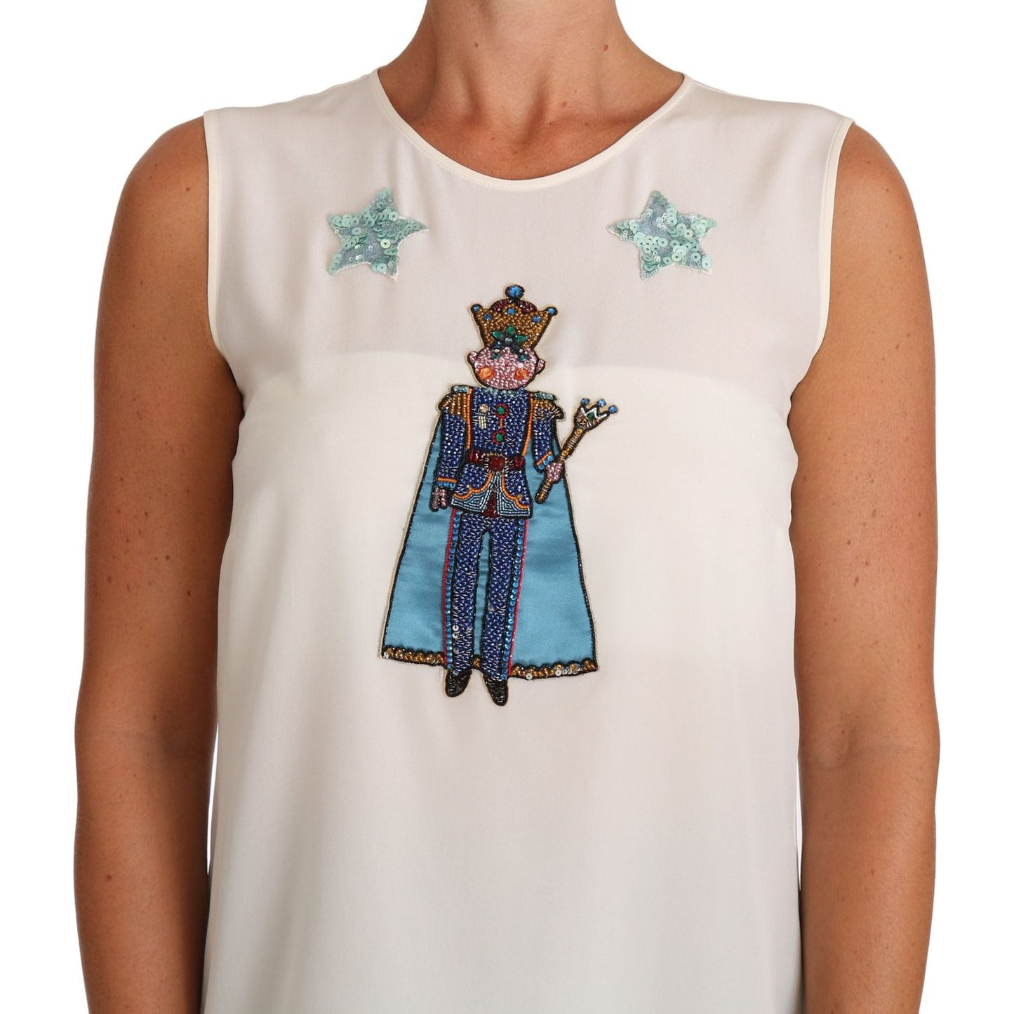 Dolce & Gabbana Enchanted Sequined Silk Sleeveless Top Dolce & Gabbana Gray