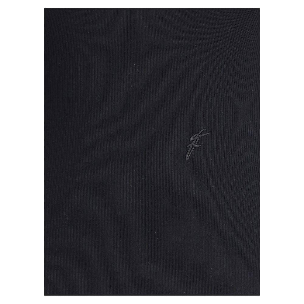Black Ferragamo long sleeve top with ribbed texture and embroidered logo.