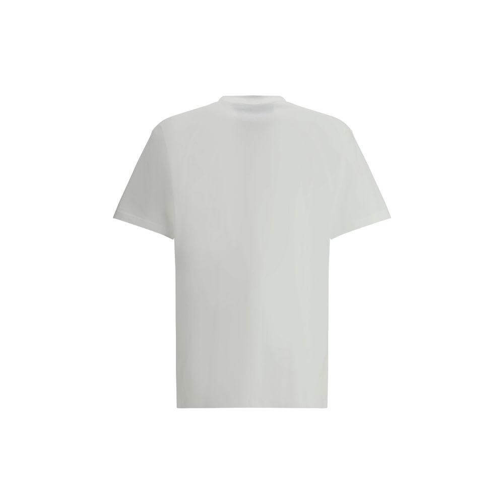 Back view of Moschino T-shirt with ribbed crew neck, showcasing a clean design in monochrome cotton fabric.