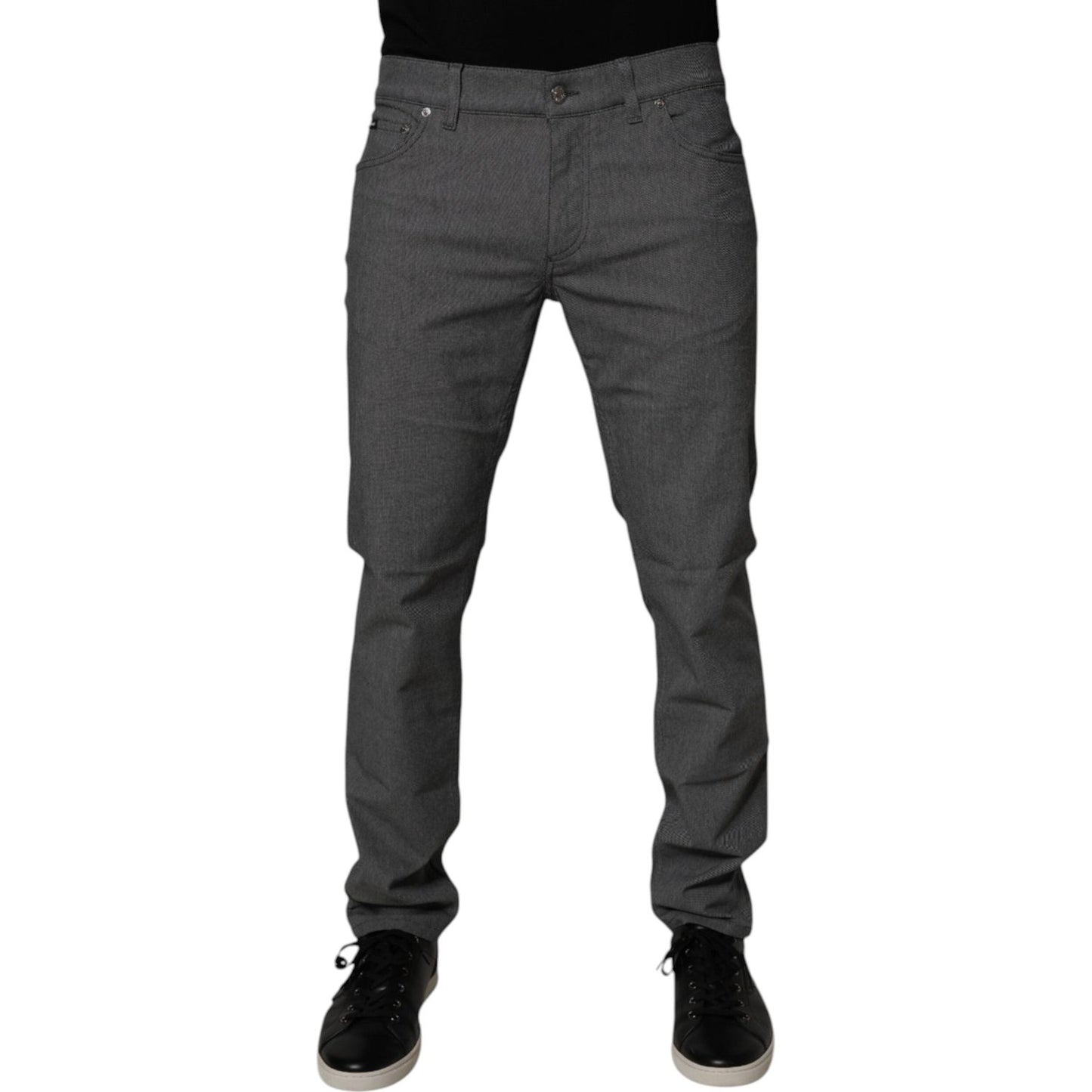 Dolce & Gabbana gray cotton stretch skinny denim jeans with button closure, skilled craftsmanship, made in Italy.