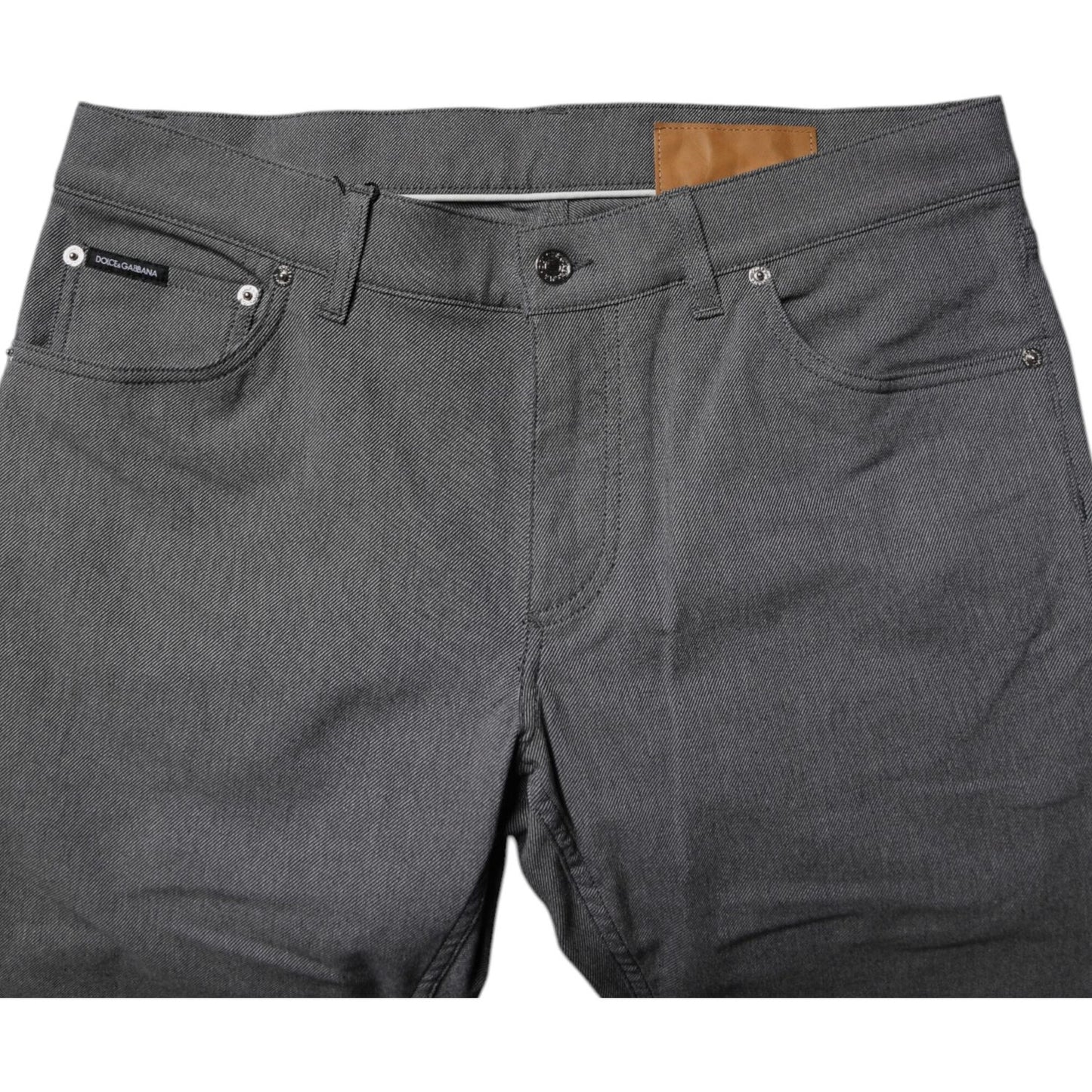 Dolce & Gabbana gray cotton stretch skinny denim jeans, featuring zipper and button closure with logo details and regular fit.